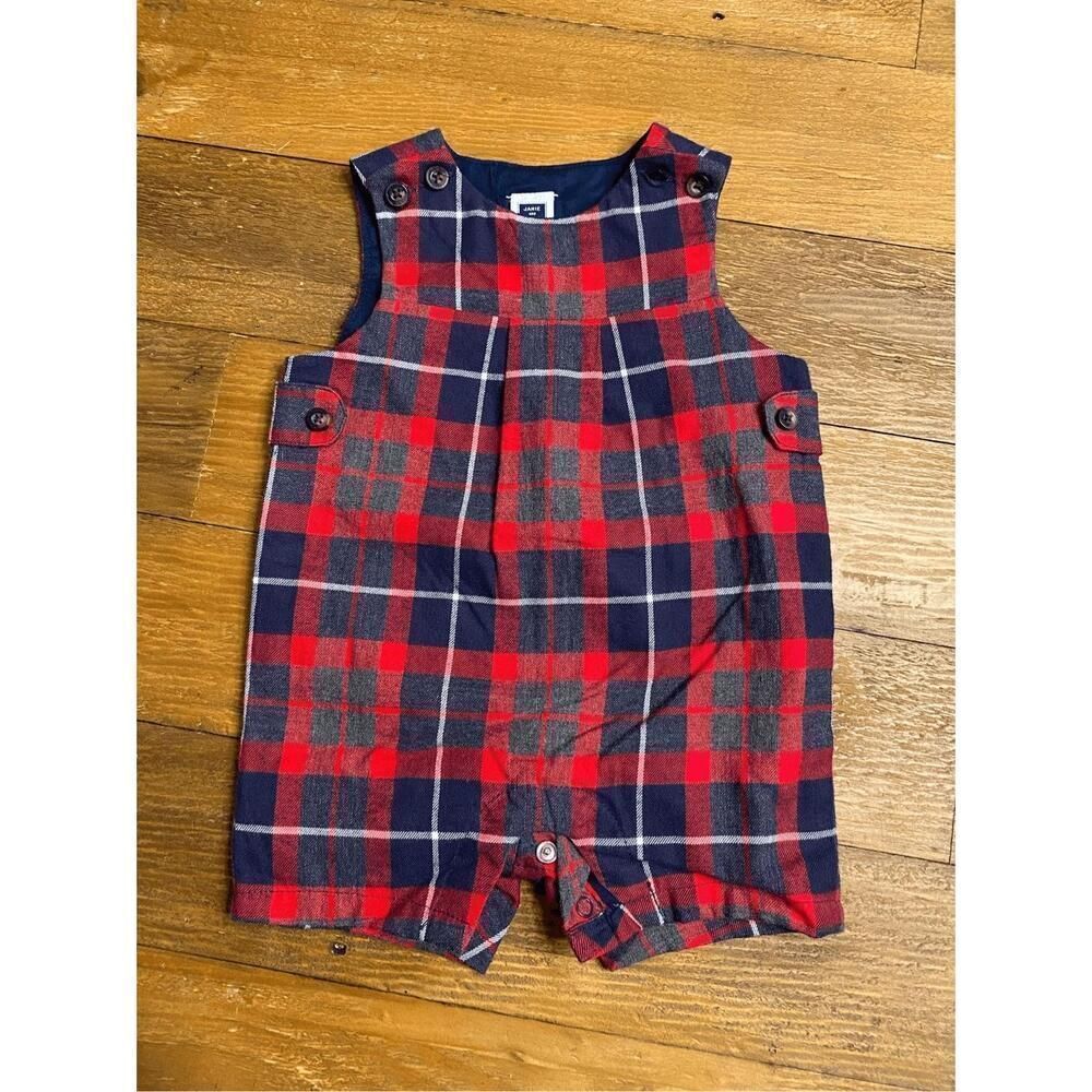 Janie and Jack 0-3 months Jon Jon romper baby overalls outfit buttons plaid